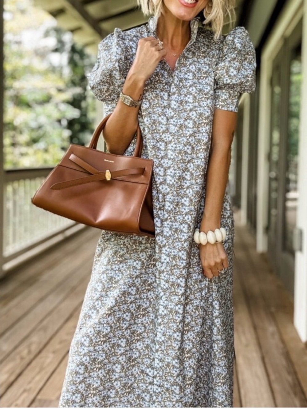 NWT Hyacinth House Tuckernuck Louisa Blue Brown Floral Louisa Maxi Dress Size Sm